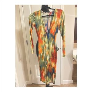 NWT -Beautiful Multicolor Deep V-Dress
